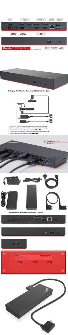 ThinkPad Thunderbolt 3 Workstation Dock Gen 1 + 230W sekä 65W virtalähteet